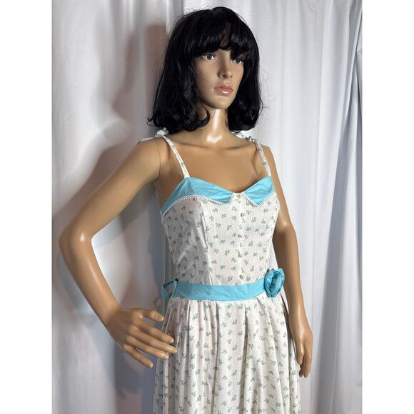 Vintage 60's spring meadow dress in white & blue froral circular XS - Picture 11 of 14